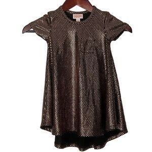 LuLaRoe Young Girl Gold Foil Dot Scarlett Dress Round Neck, Cap Sleeve Size 2.
